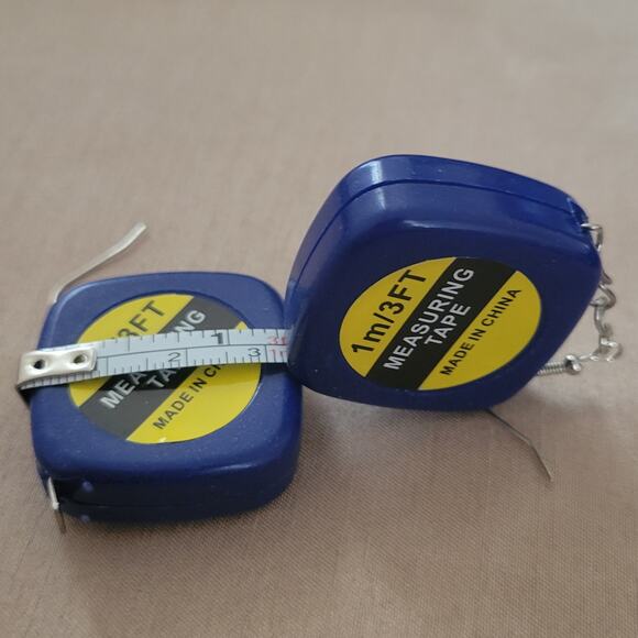 Functional blue tape measure earrings; measure up to 3 feet - Picture 3 of 3